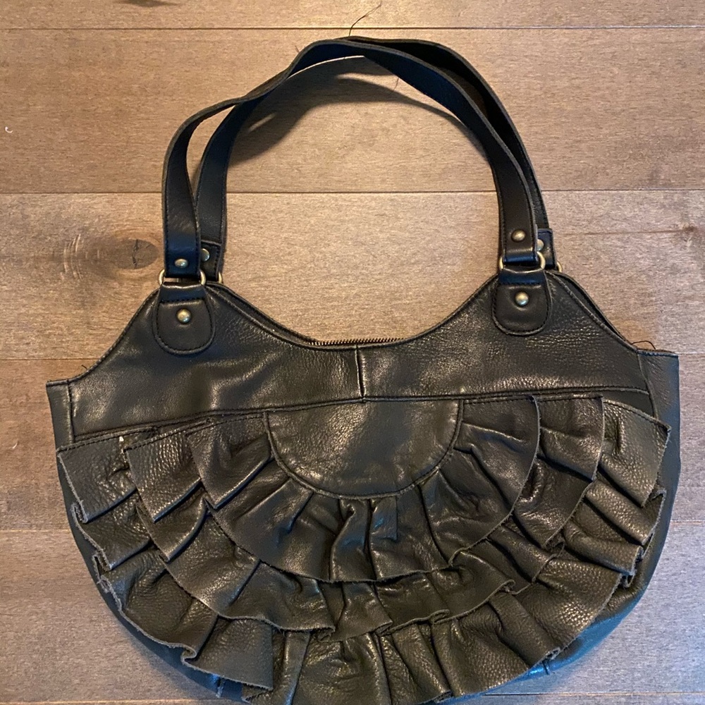 Anthropologie Lucky Penny black ruffle purse